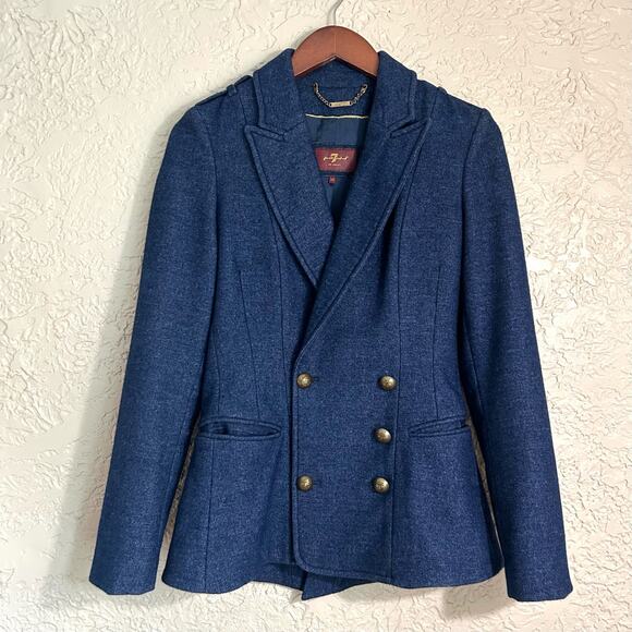 7 For All Mankind XS Wool Blend Blue Double Breasted Button Down Blazer Jacket - Picture 12 of 16